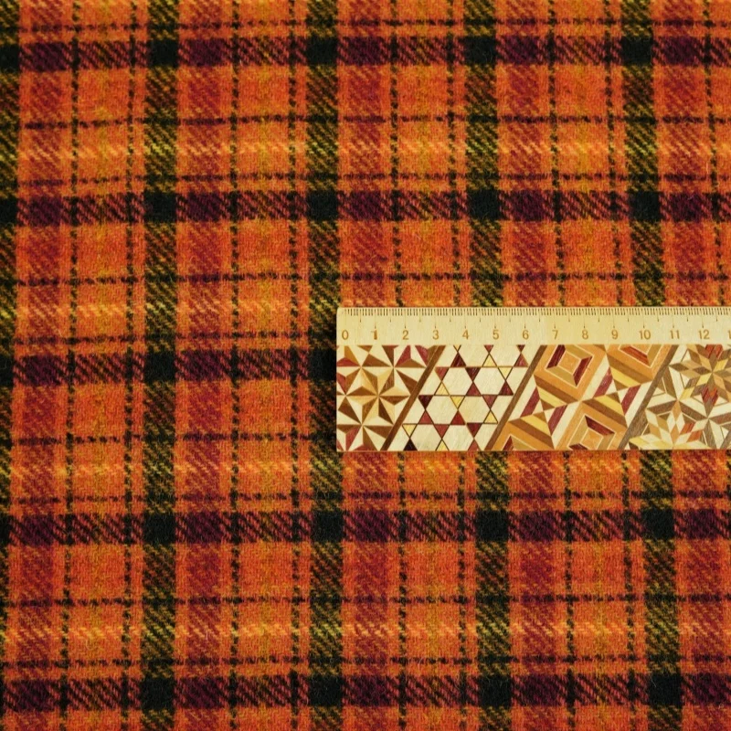 Fall orange and yellow check-patterned wool fabric jacket-style outerwear designed by the designer