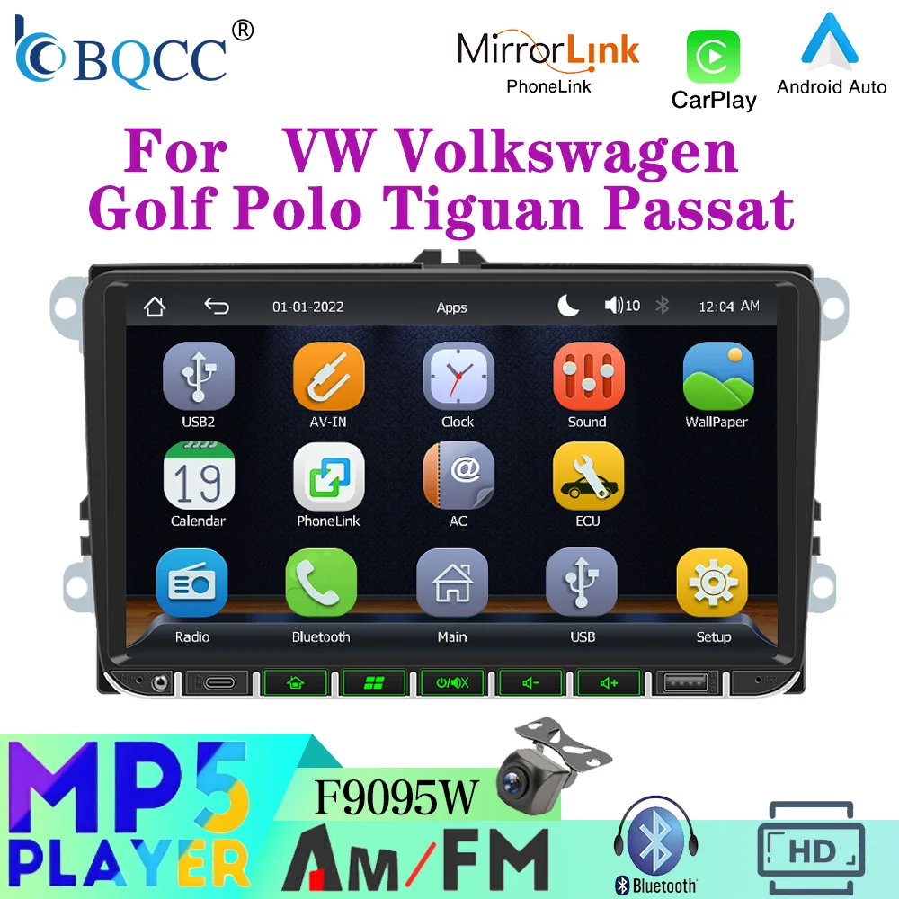 

Автомагнитола BQCC 2Din 9'' для Volkswagen VW CC Passat B7 Polo Golf 5 6 Jetta MK5 MK6 с CarPlay и Android Auto