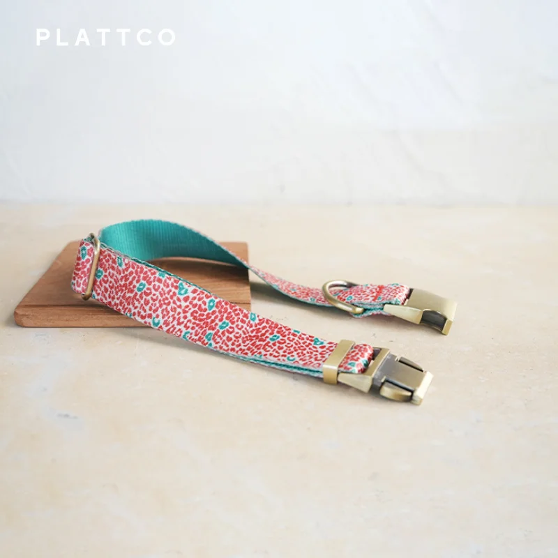 PLATTCO unique design dog collar print RED LEOPARD with high-quality bronze buckle 5 size PDC322Br