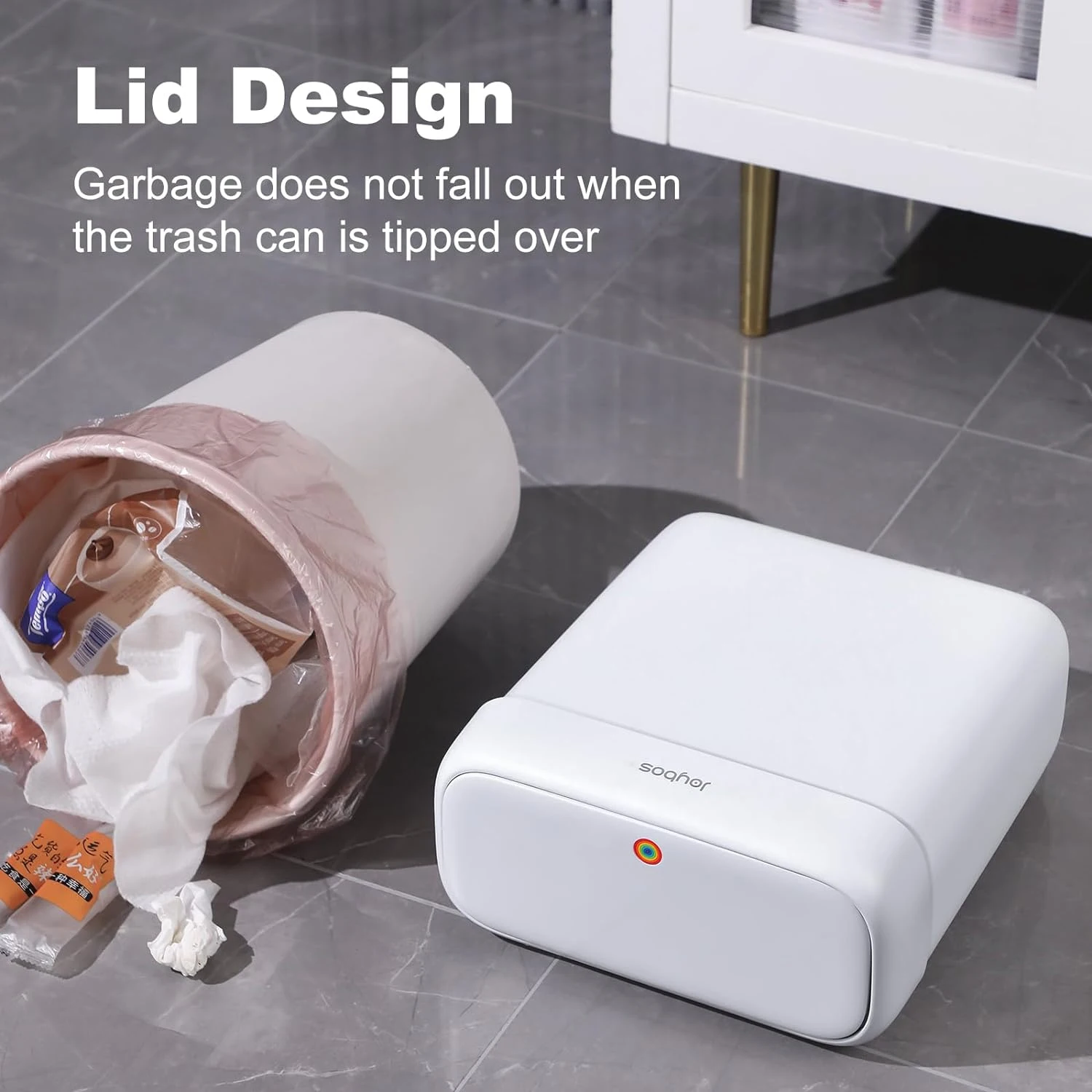 Bathroom Trash Can with Lid,Small Garbage Can Top Lid,Slim Plastic Narrow Trash Bin with Pop-up Lid for Toilet,Office,Bedroom