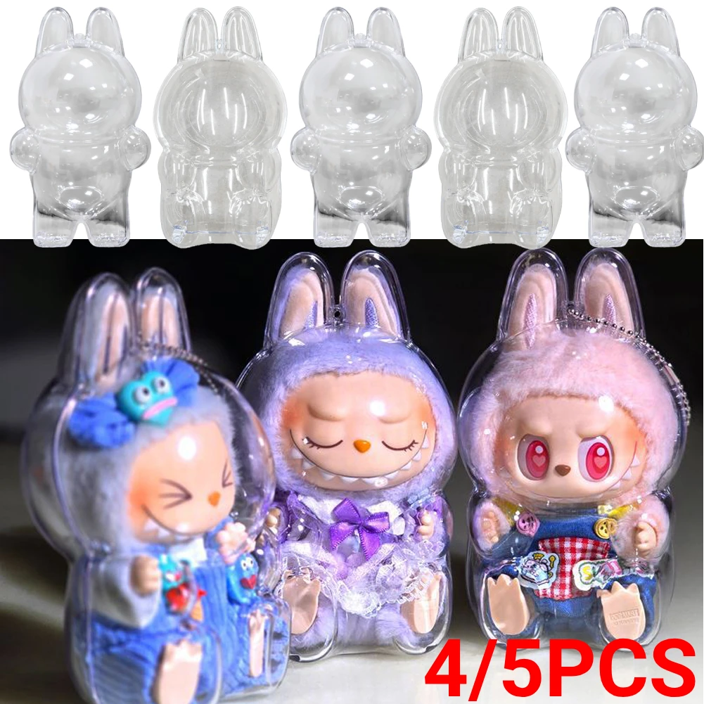 4/5p ل Labubu شفافة الغطاء الواقي الغبار دمية الفينيل الوحش لعبة حقيبة للتخزين لطيف قزم بلوشي عرض غطاء NoDoll