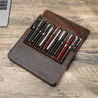 Estuche para pluma estilográfica de cuero genuino de lujo con 12 ranuras, estuche para almacenamiento de bolígrafos de papelería para oficina y escuela con bandeja extraíble para bolígrafos