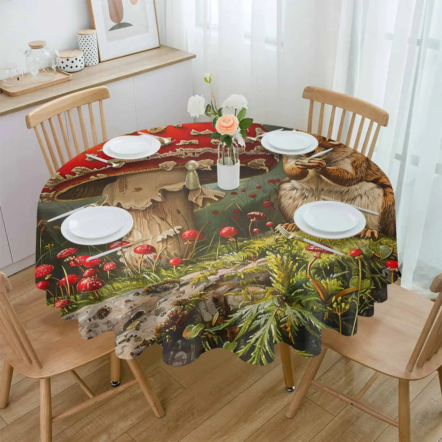 Autumn Forest Mushroom Squirrel Waterproof Tablecloth Wedding Holiday Table Cloth Dining Table Cover Tea Table Cloth