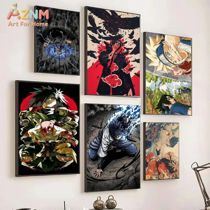 Naruto Canvas Wall Art Sasuke Chidori Crack Ground Anime Print Ninja Character Collage For Teen Boys Bedroom Gaming Unframed