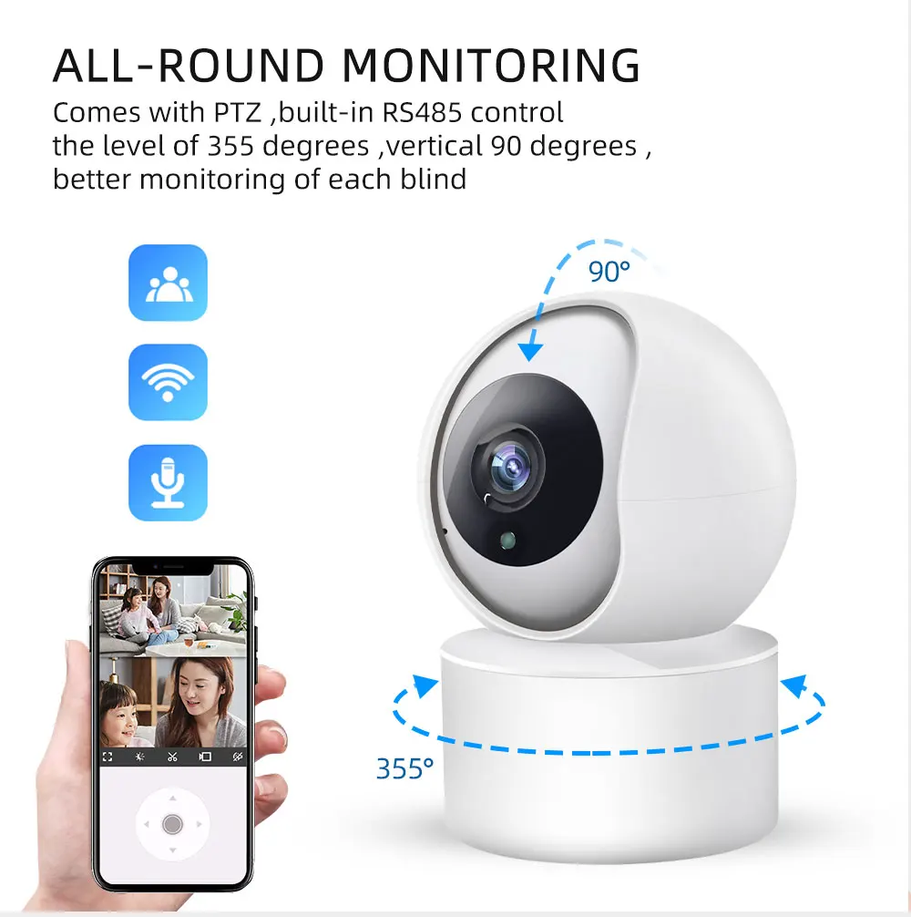 HD 3MP WiFi Camera Home AI Smart Baby Monitor Wireless 2-Way Audio Color Night Vision Home Security Surveillance IP PTZ Camera