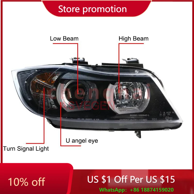 Auto parts LED Angel eyes Headlight For BMW E90 2005-2012 320i with Original Halogen V2 version Assembly