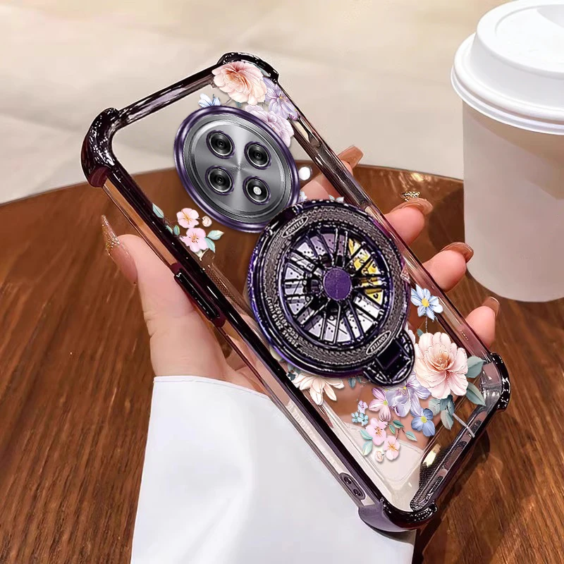 Reno 12F Flower Pattern Circle Plating stand lanyard Phone Case For OPPO Reno 14 14Pro 14F 13F 11 11F 10 12 12Pro 12F 10ProCover