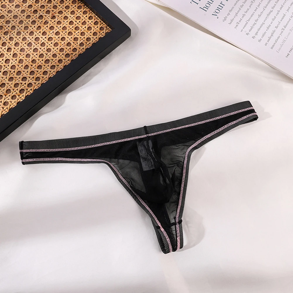 1pc Sexy Mens Sheer T Back Panties See Through Mesh Low Waist Thongs Briefs Underwear Breathable Underpants Exotic G-Strings