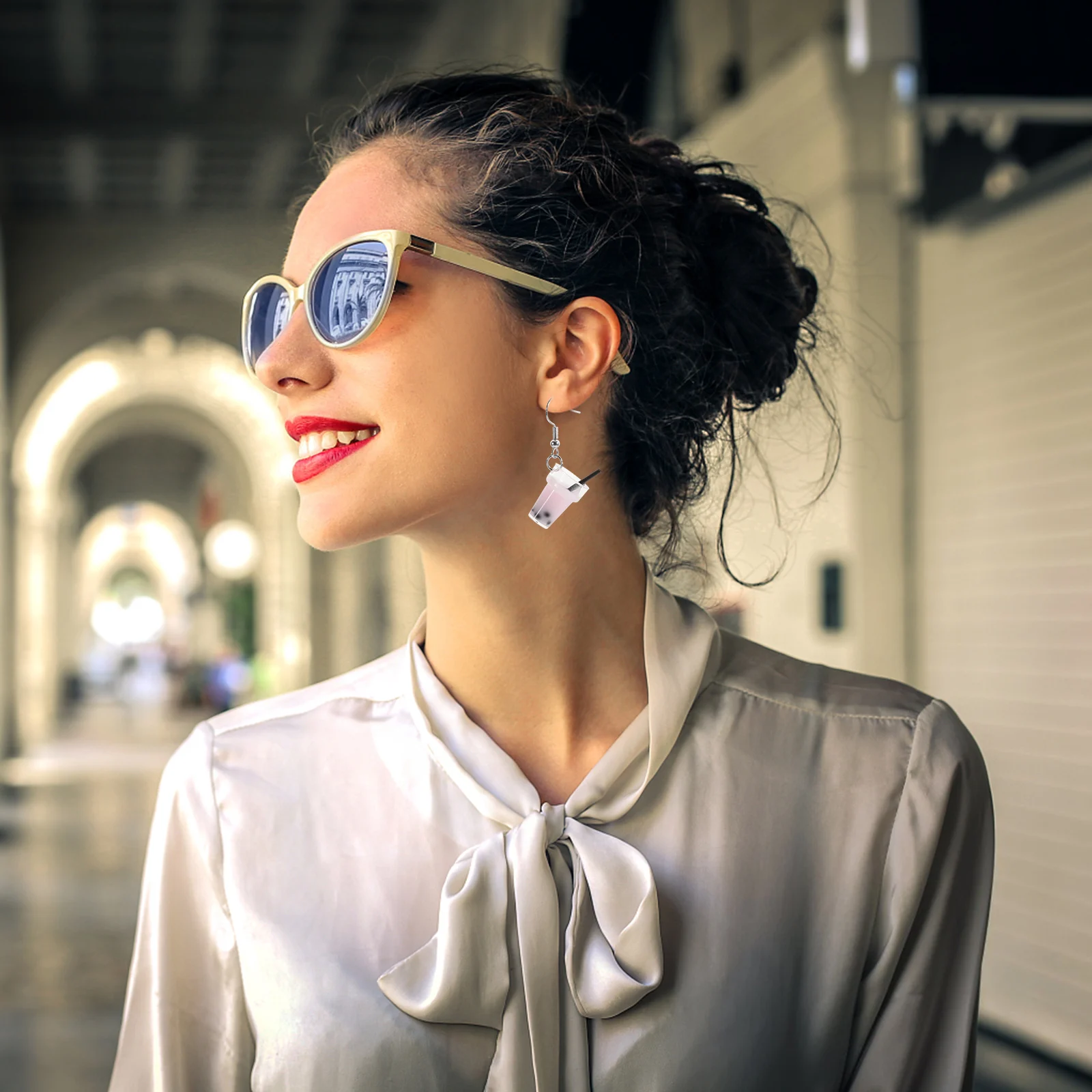 

1 Pair Ice Cream Milk Tea Shape Dangling Earrings Women'S Creative Ear Drops Party Festival Jewelry Gift Accessory