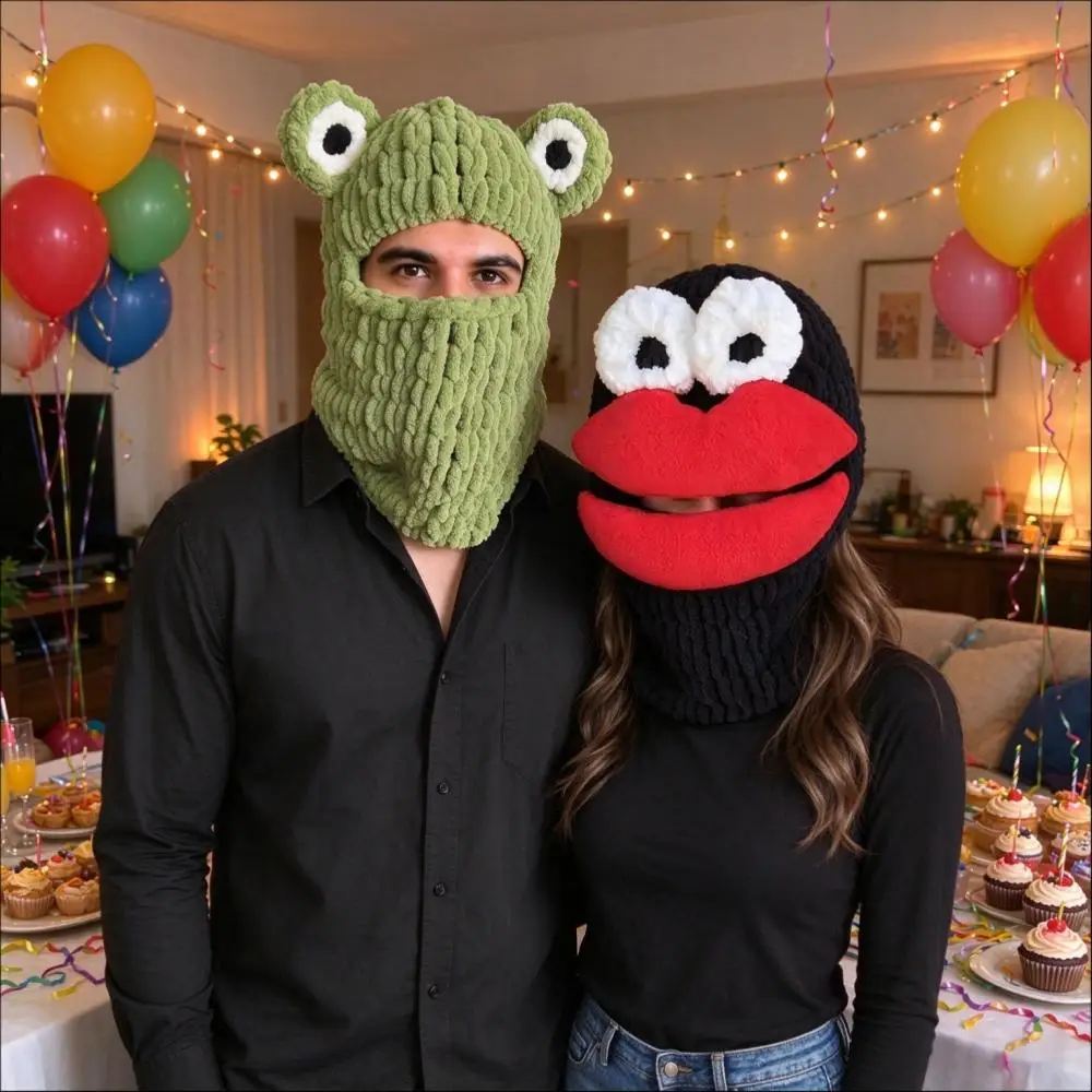 Funny Red Lips Creative Knitted Hat Beanies for Party Warm Prank Full Face Cover Ski Mask Windproof Balaclava Hat for Men Women