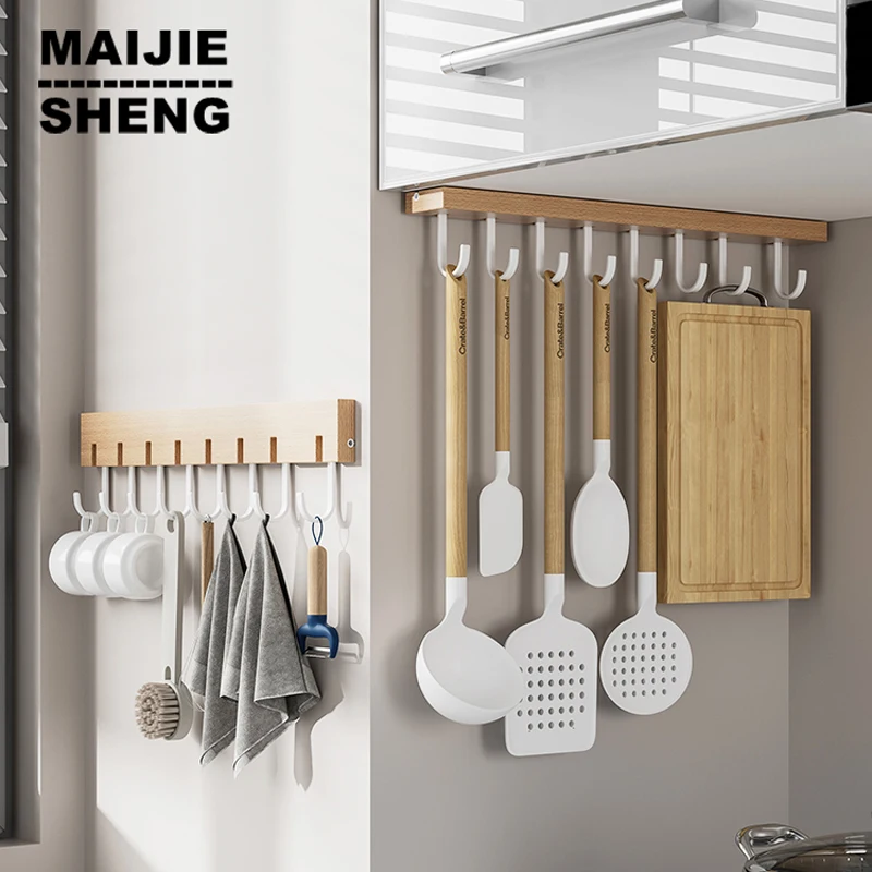 

Wood Hooks Storage Shelf Wardrobe Cabinet Metal Under Shelves Mug Cup Hanger Bathroom Kitchen Organizer Hanging Rack Holder