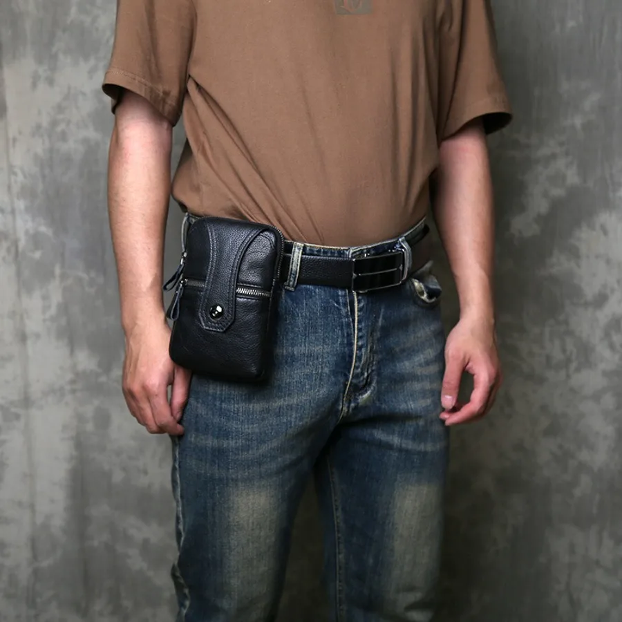

【New style】Men's new top layer cow leather mobile phone bag vertical multifunctional casual belt waist bag genuine leather back
