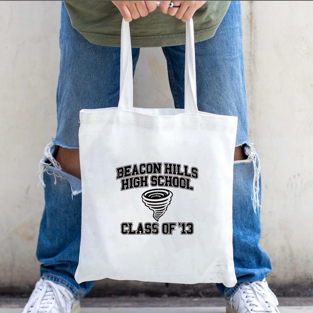 Beacon Hills High School Class of 13 tote bag, Letter Pattern Printed Canvas Bag, Women's Trendy Fashion Eco friendly Bag