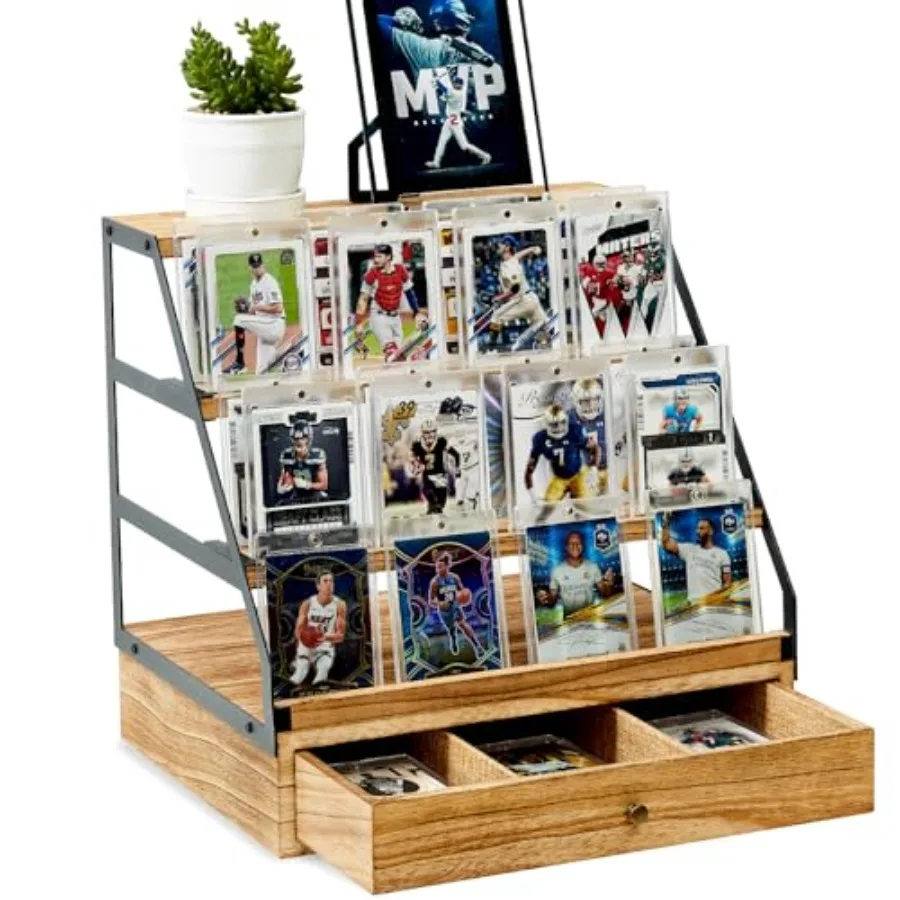 

Дисплей коллекционных карточек. 3-уровневое хранилище для карточек с выдвижным ящиком. Деревянный дисплей для карточек. Витрина для спортивных карточек для коллекции карточных игр.