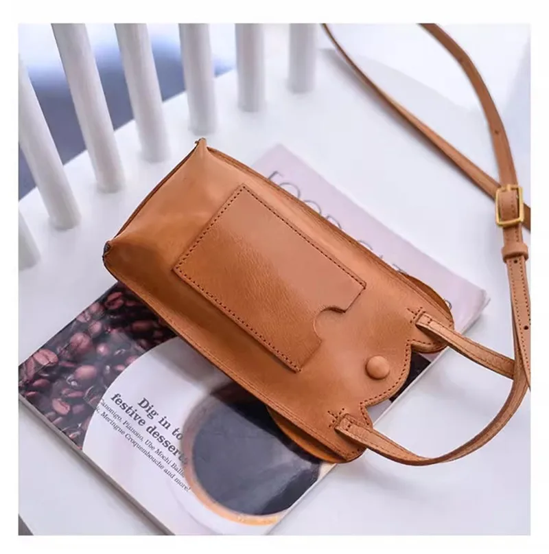 Fashion designers handmade luxury genuine leather women's cute small phone bag casual daily natural cow leather shoulder bag