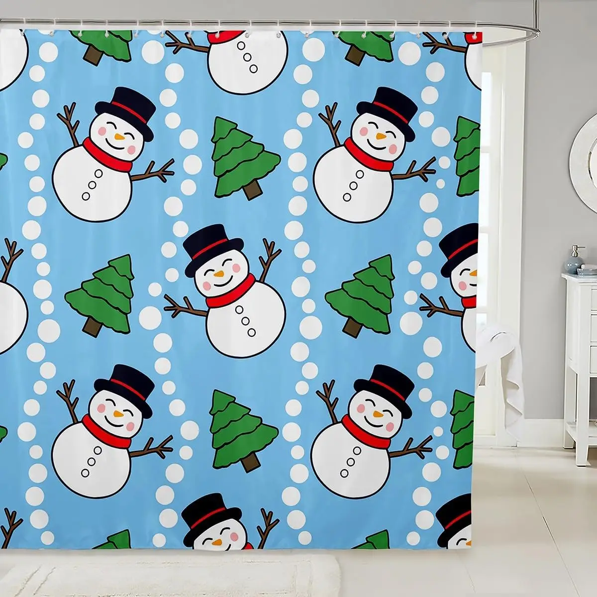 

Christmas Shower Curtain for Bathroom Decor Cartoon Snowman Bath Curtain Christmas Tree Bathroom Accessories Xmas Decorations