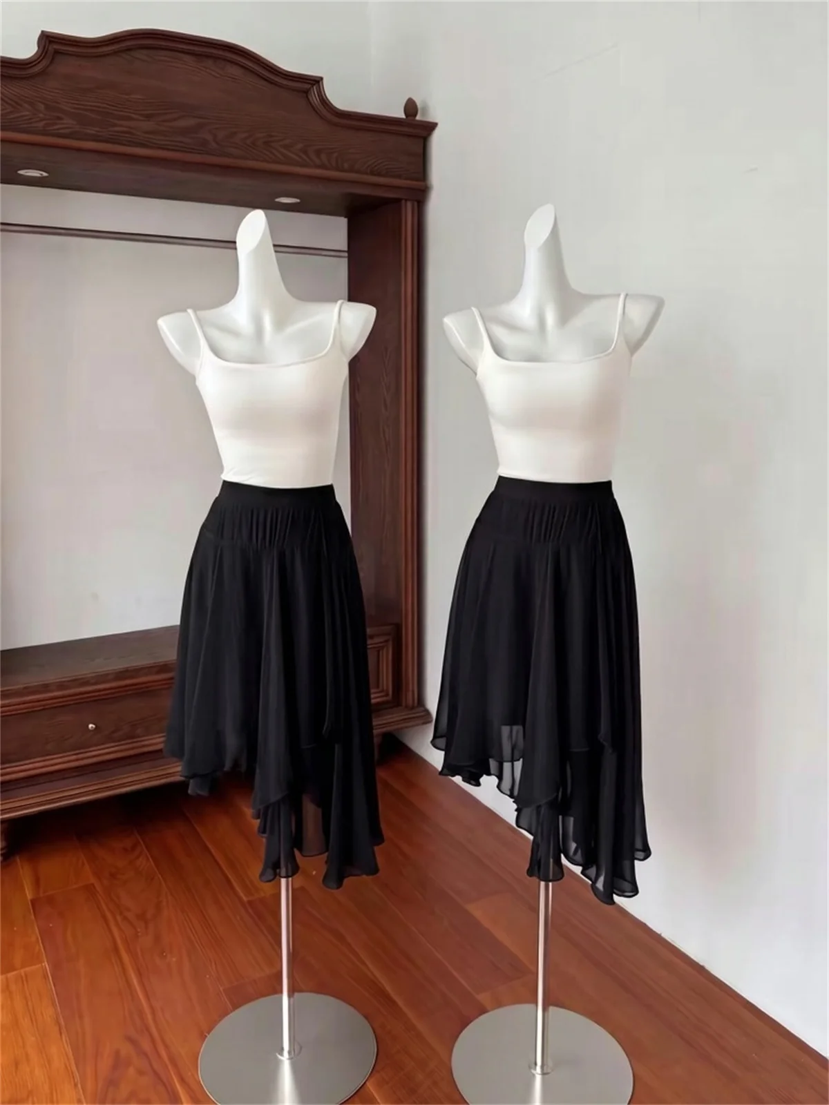 Falda Irregular en Línea A para Mujer, Falda Elegante de Verano para Oficina, Falda Midi de Chifón de Color Sólido para Mujer, Talla Grande, para Fiesta