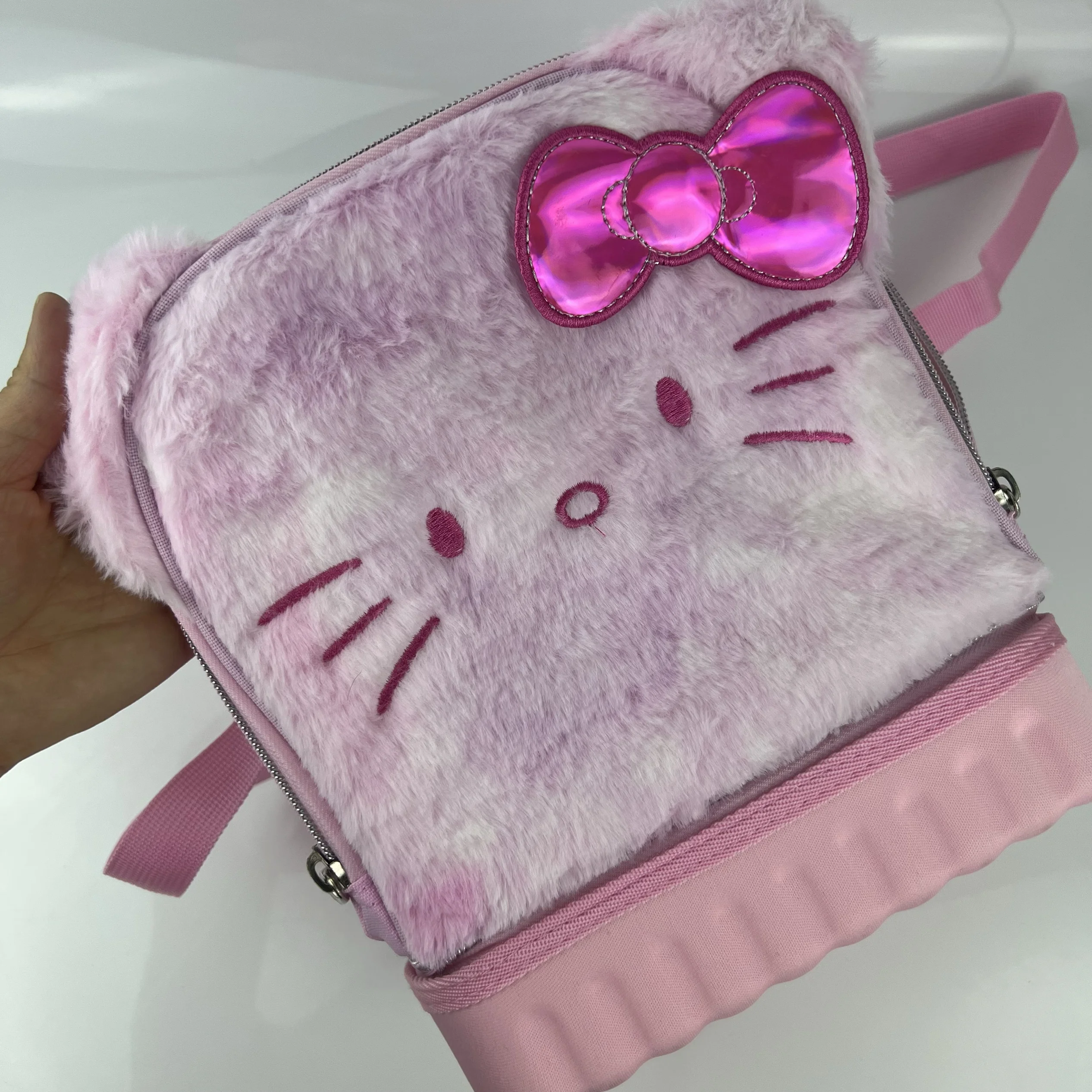 Kawaii Hello Kitty pluszowa torba na ramię dziewczyny urocza torba izolacyjna z motywem kreskówkowym pluszowa podwójna torba na drugie śniadanie różowa Crossbody przenośna Mochila