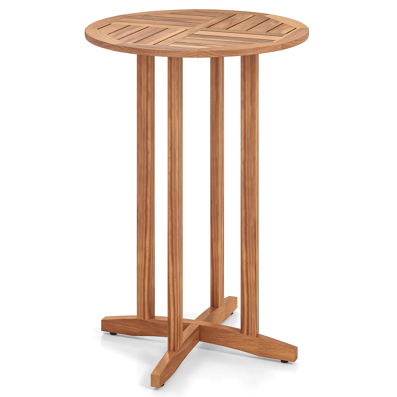 

39" Outdoor Acacia Wood Bar Table with Slatted Tabletop for Garden Deck