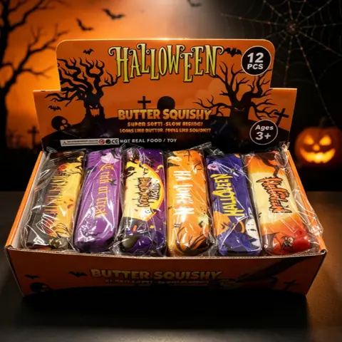 12pcs/Full Case Halloween Butter Stick Squishy Toy, Slow Rising Stress Relief Fidget Decompression Sensory Toy Wholesale