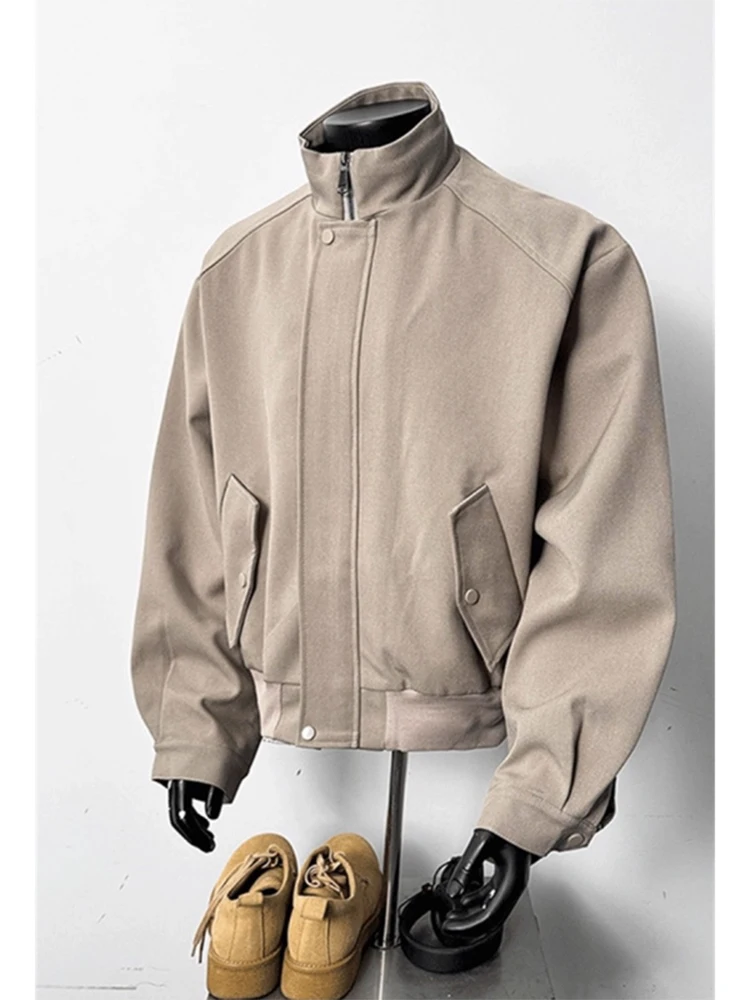 

American Style Retro Stand Up Collar Cardigan Flight Jacket Men's Women's High-end Versatile Collar Loose Couple Jacket New