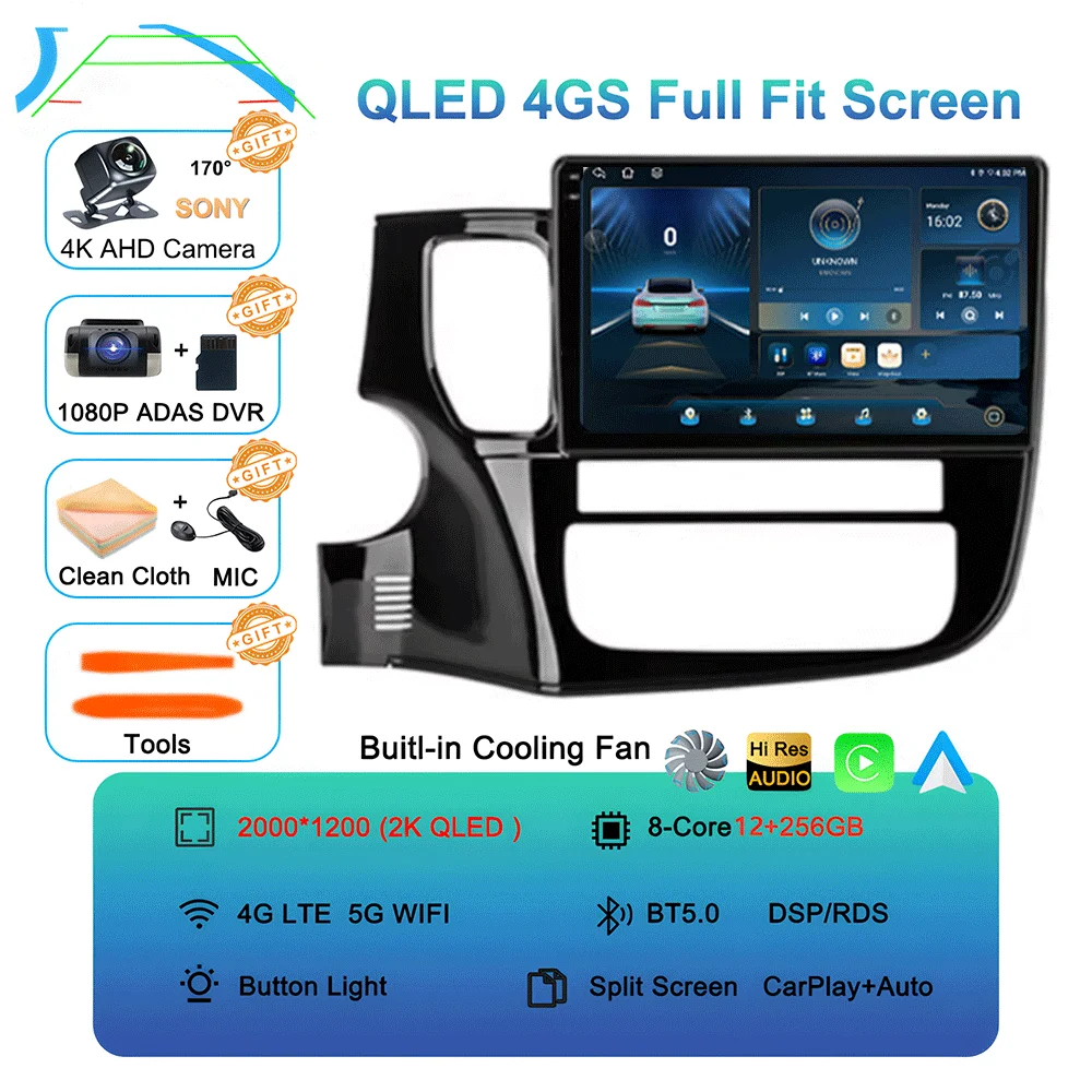 Android 16 Auto Autoradio voor Mitsubishi Outlander XL 3 2012-2018 GPS Navigatie Stereo Multimedia Videospeler Carplay WIFI+4G