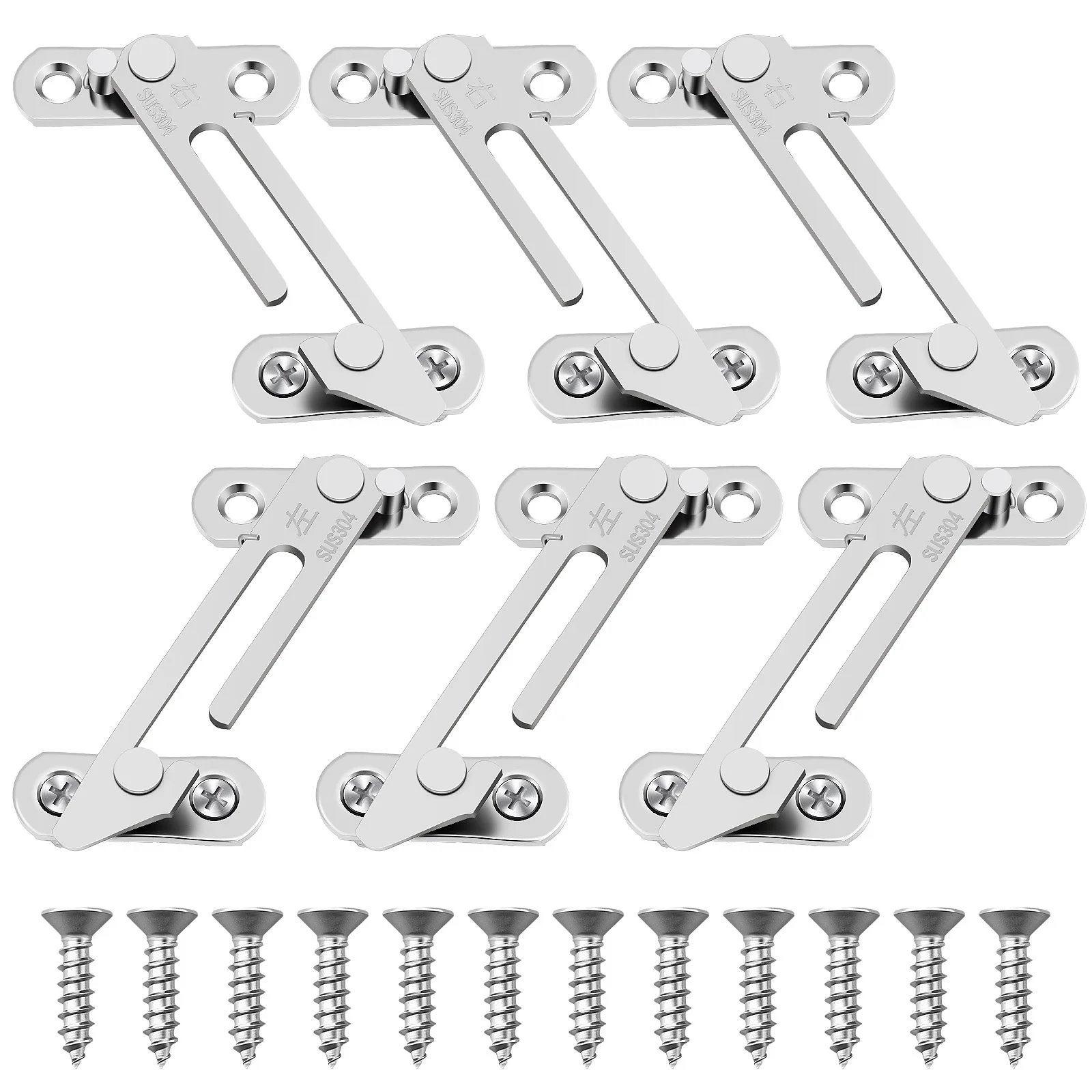 

6pcs Stainless Steel Restrictor Casement Window Stay Safety Limiter Childproof Window Catch Noise Reduction Home Office Security