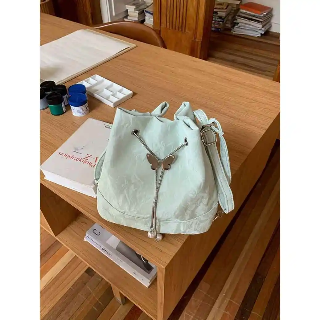 Mint Wave Green Women's Backpack 2026 New Fashion Bucket Bag Versatile INS Single Shoulder Underarm Bag Fitness Men's Backpack