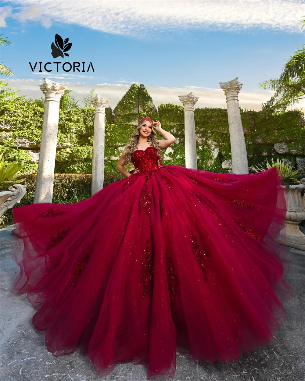 Shinning Ball Gown Red Lace Appliques 15 Dress Quinceanera 2024 Off The Shoulder Quince Dress Formal Occasion Gowns Sweet 16