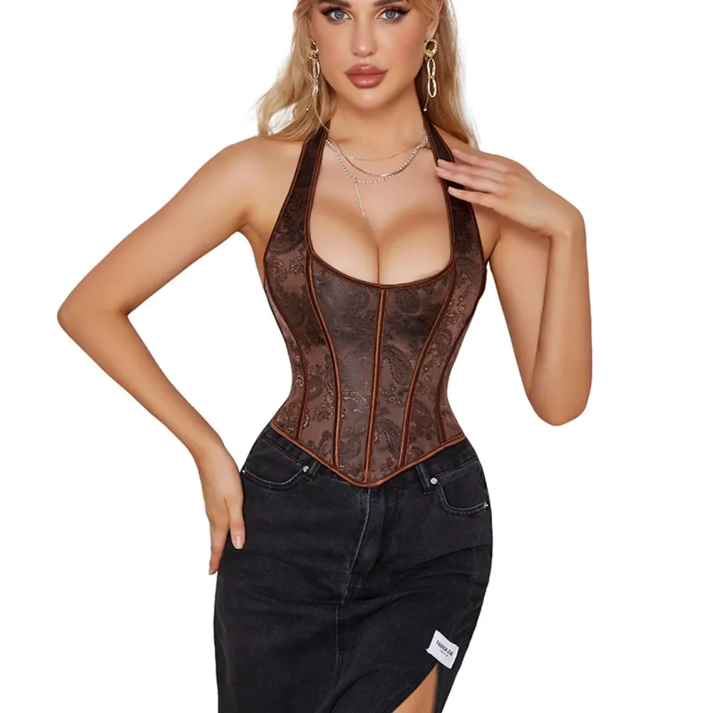 Short Torso Corset Overbust Corsets & Bustiers Sexy Gothic Halter Crop Top Women Corselet Burlesque Modeling Strap