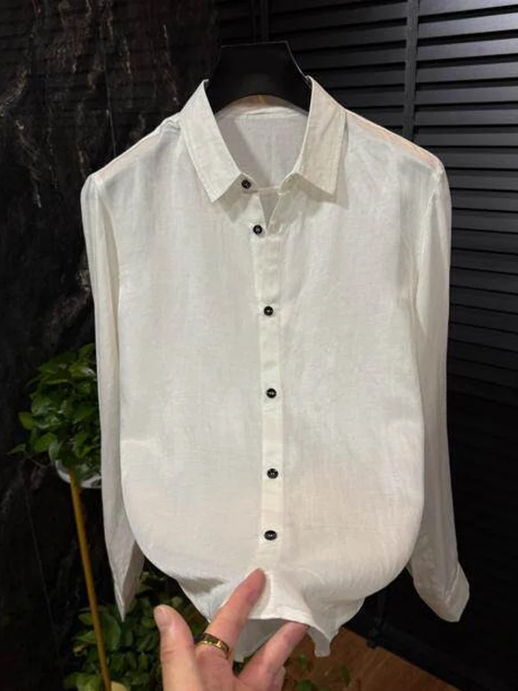 

Мужская рубашка с длинным рукавом для весны и лета: комфортная, свободного кроя, приятная к телу, простая, универсальная, базовый слой, повседневный стиль