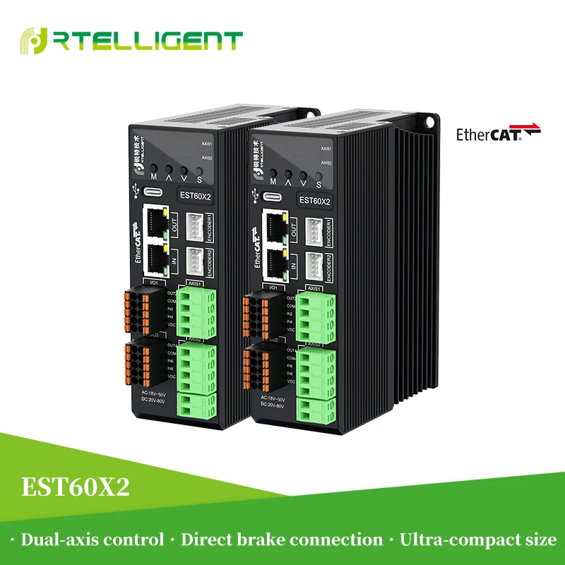 

Rtelligent EST60X2 Nema 24 Closed Loop Stepper Motor Driver 20~80VDC / 18~50VAC supports COE(CANopen over EtherCAT) protocol