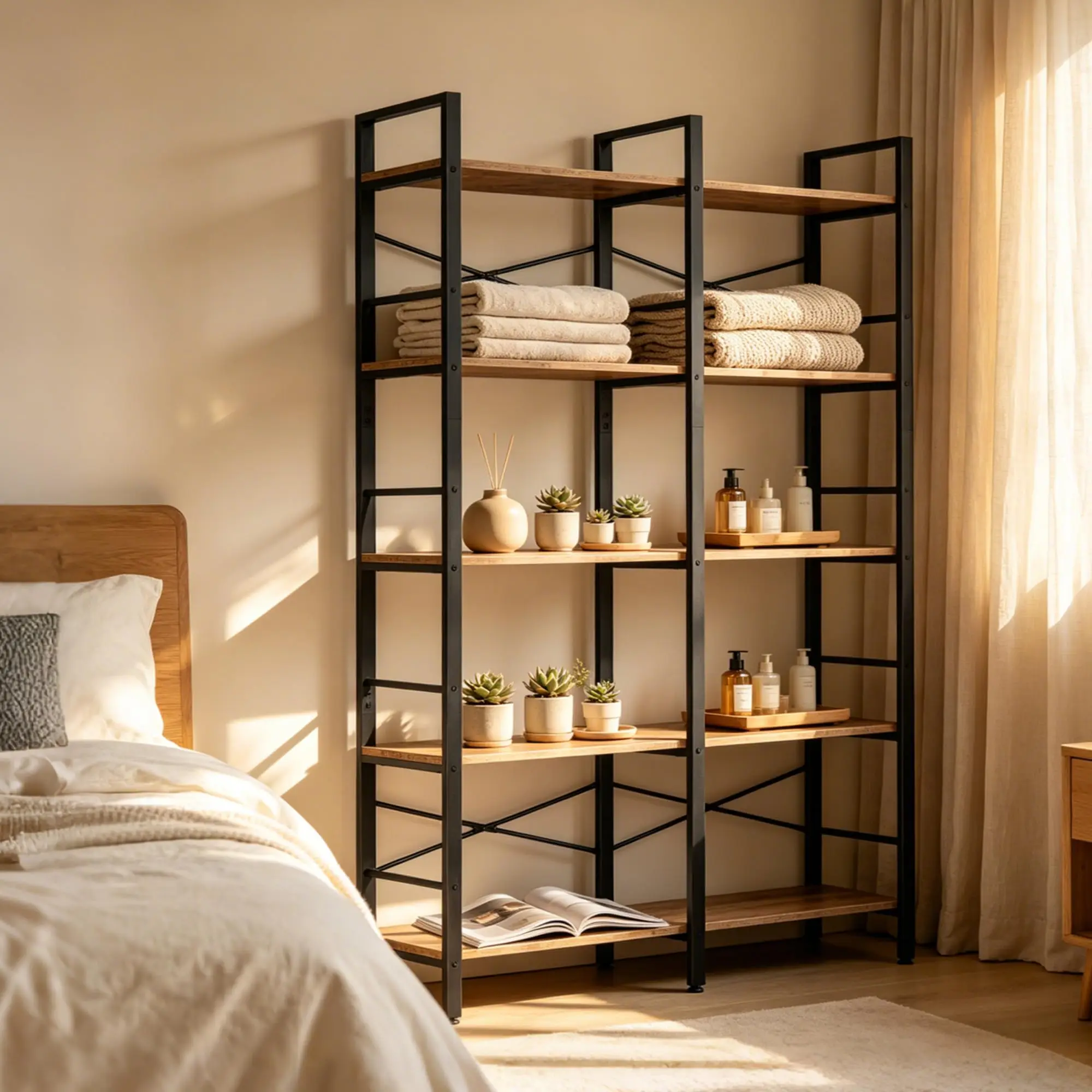 5-Tier Double Wide Bookshelf, Industrial Open Bookcase with Rustic Wood Shelves and Black Metal Frame, Freestanding Large Display Storage Rack for Living Room, Home Office