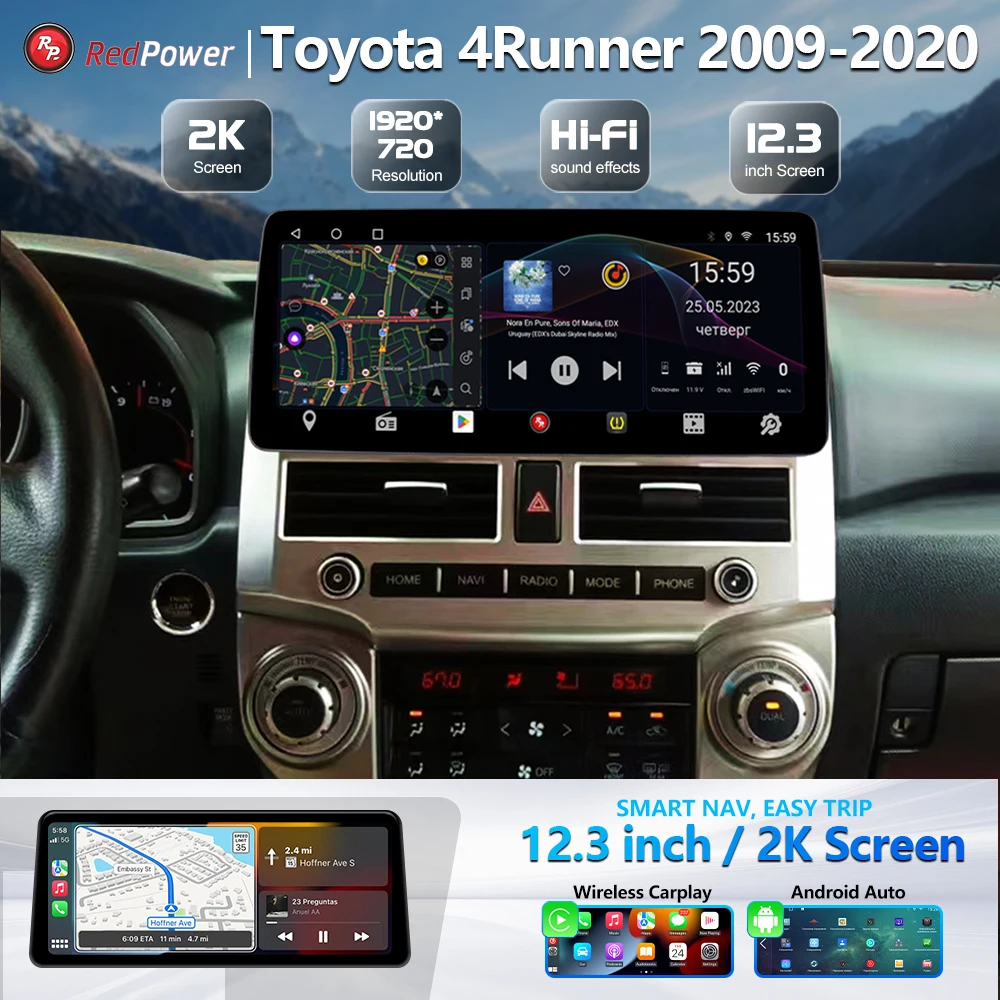 Redpower 12.3 inch Car Radio for Toyota 4Runner 2009-2020  Multimedia Player Screen GPS Android 10 Navigation CarPlay DSP