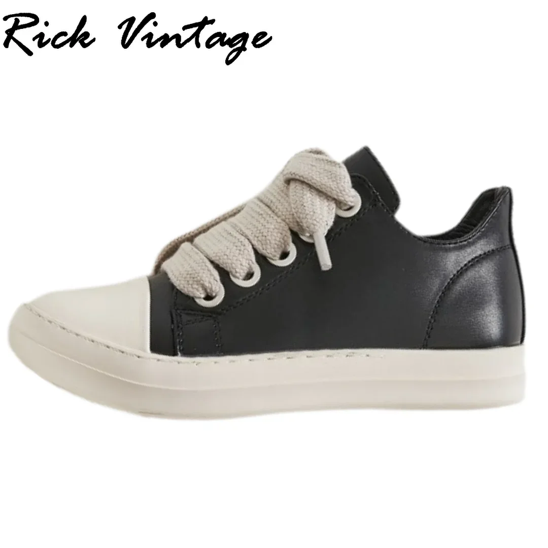 Rick Vintage Jumbo Lace Sneakers Low Top Woman Designer Shoes Men Casual Shoes Leather Women Flats Shoes NewTrainer Size 45 46