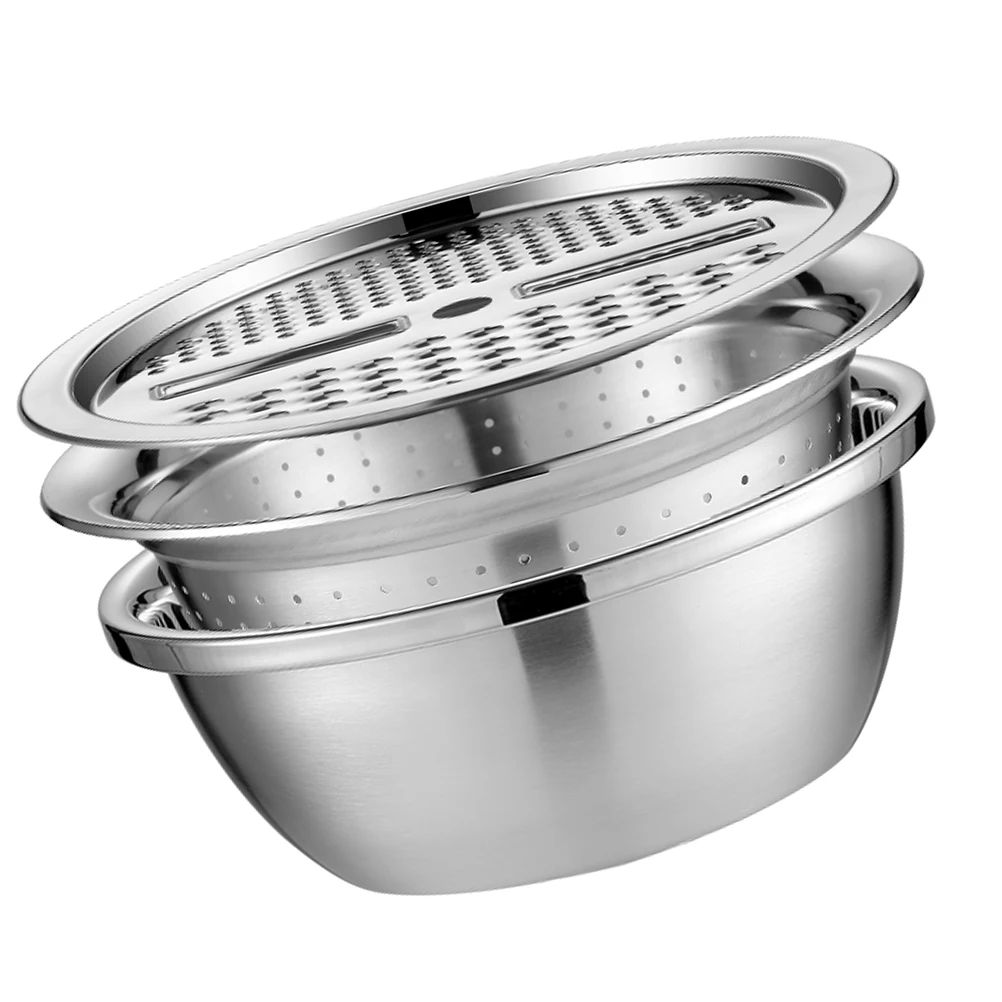 

1pc Stainless Steel Grater Vegetable Slicers Multi-Purpose Chopping Tool Wash Rice Kitchen Tool Portable Efficient Drainage