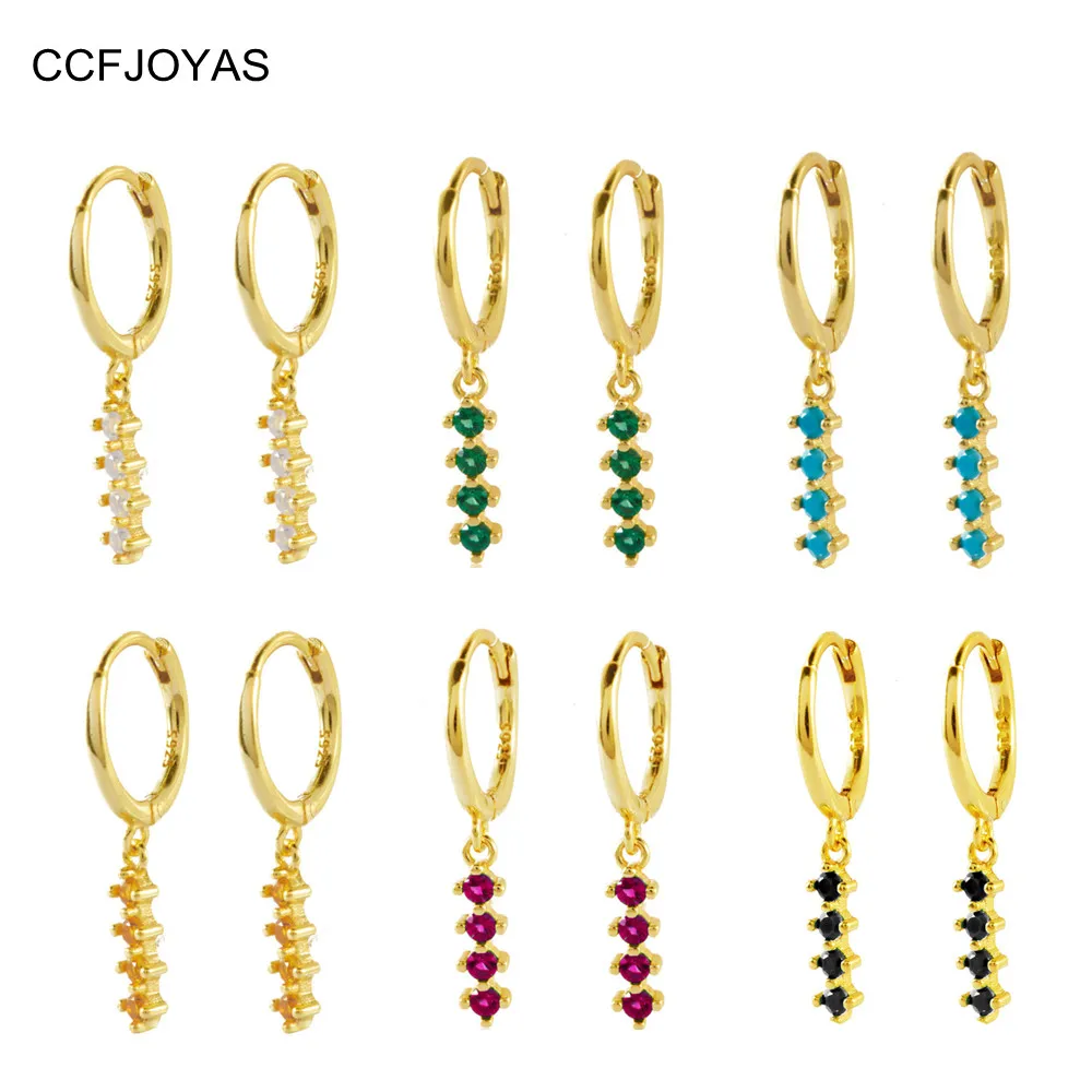 CCFJOYAS 9mm 925 Sterling Silver Hoop Earrings for  Wowen White/Green/Turquoise/Rose red /Orange Zircon Earrings Fine Jewelry