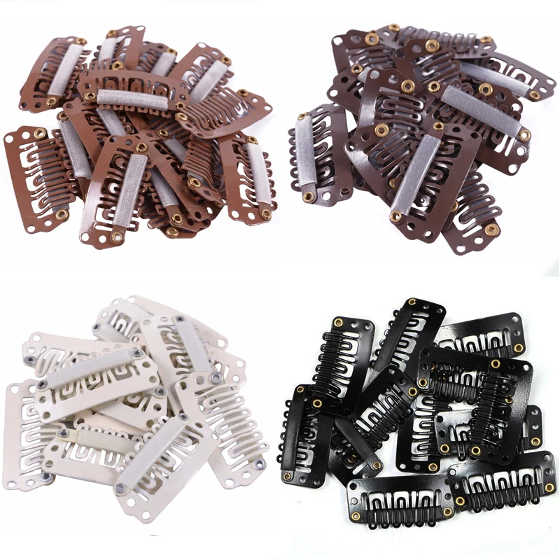 50/20pcs Hot Sale Wig Comb Clips Extension Clips Snap Hair Extension Clips For Women 32mm Black/Coffee Clip