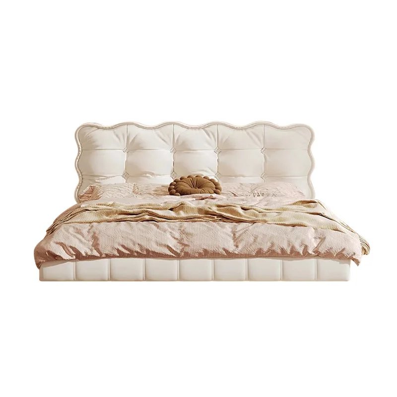 

French cream style Internet celebrity puff bed, modern simplicity, white fabric