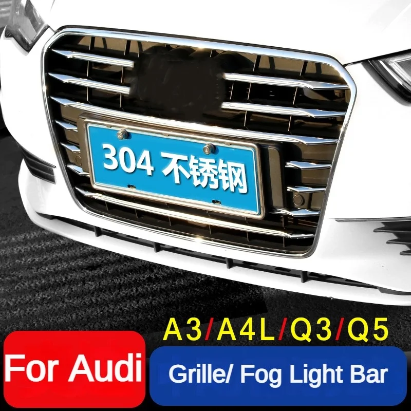 

For Audi A4 Q3 Q5 Front Fog Lamp Grille Decorative Strip Front Bumper Air Grille Trim Sticker Stainless Steel Sequins