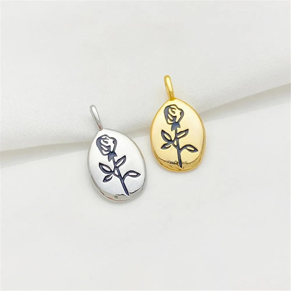 

14K Gold-plated Vintage Flower Rose Tag Charm Pendant DIY Jewelry Supplies Beads for Necklace Bracelet Craft Accessories