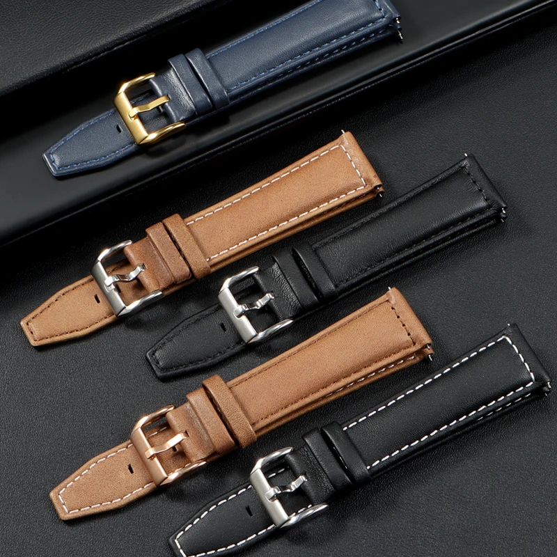 Genuine Leather Watch Strap Compatible with Longines Pioneer, Conquest Heritage, Conquest, Zulu Time and Equestrian Watches