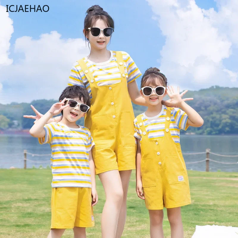 2025 Matching Family Clothes Mom Dad Daughter Son Overalls Set Denim Romper  Kids Twin Outfits Summer Jumpsuit Mother Father - view 4