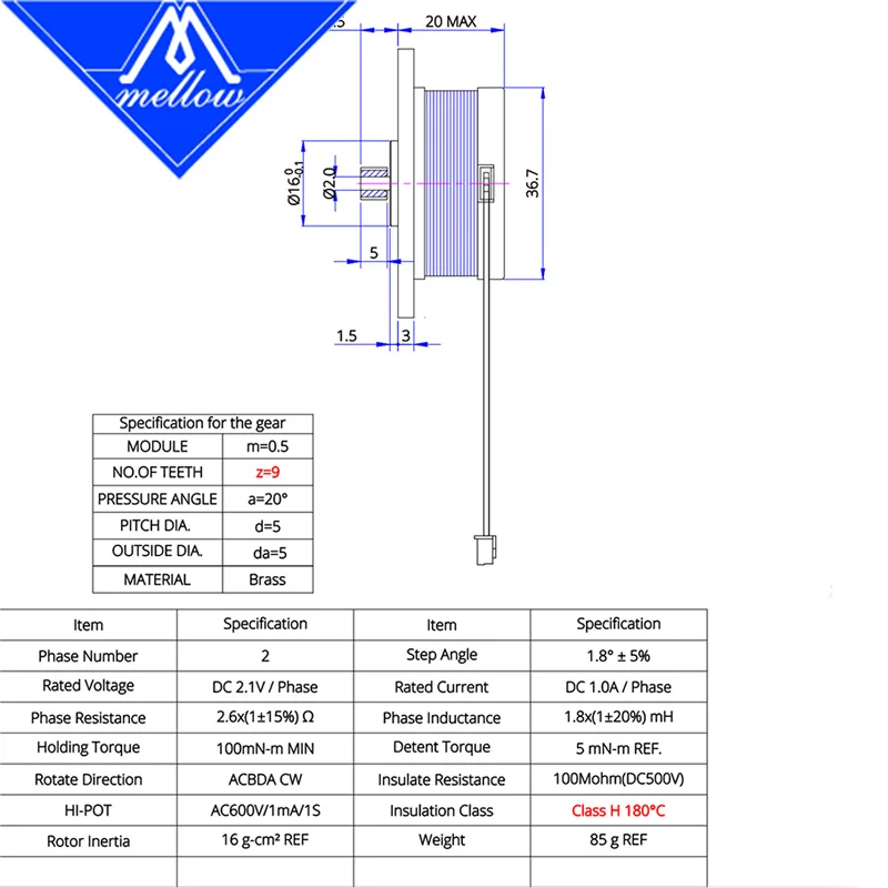 エルテ、ERTE Mellow High Temperature NEMA14 Motor LDO-36STH20-1004AHG(9T) For