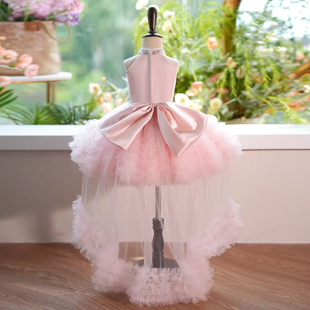 Jill Wish J342 Elegant White Tulle Girl Dress with Train Baby Kids Princess Birthday Wedding Party Children Holiday Ball Gown