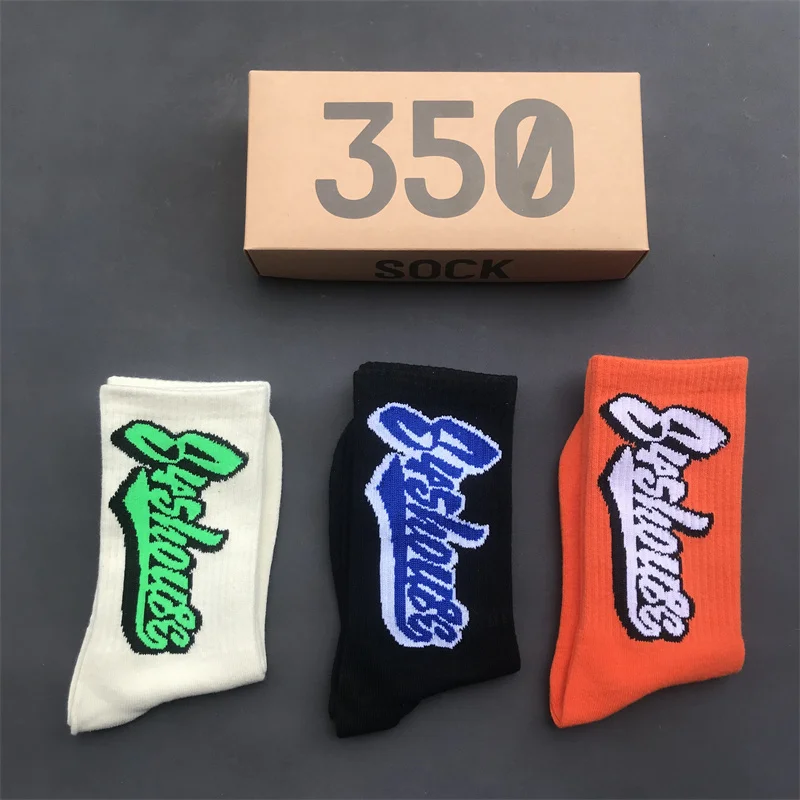 Men\'s Socks 3Pair/Box Colorful Letters Street Personality Wild Funny Hip Hop Couple Fashion Skateboard Basketball Sports Socks