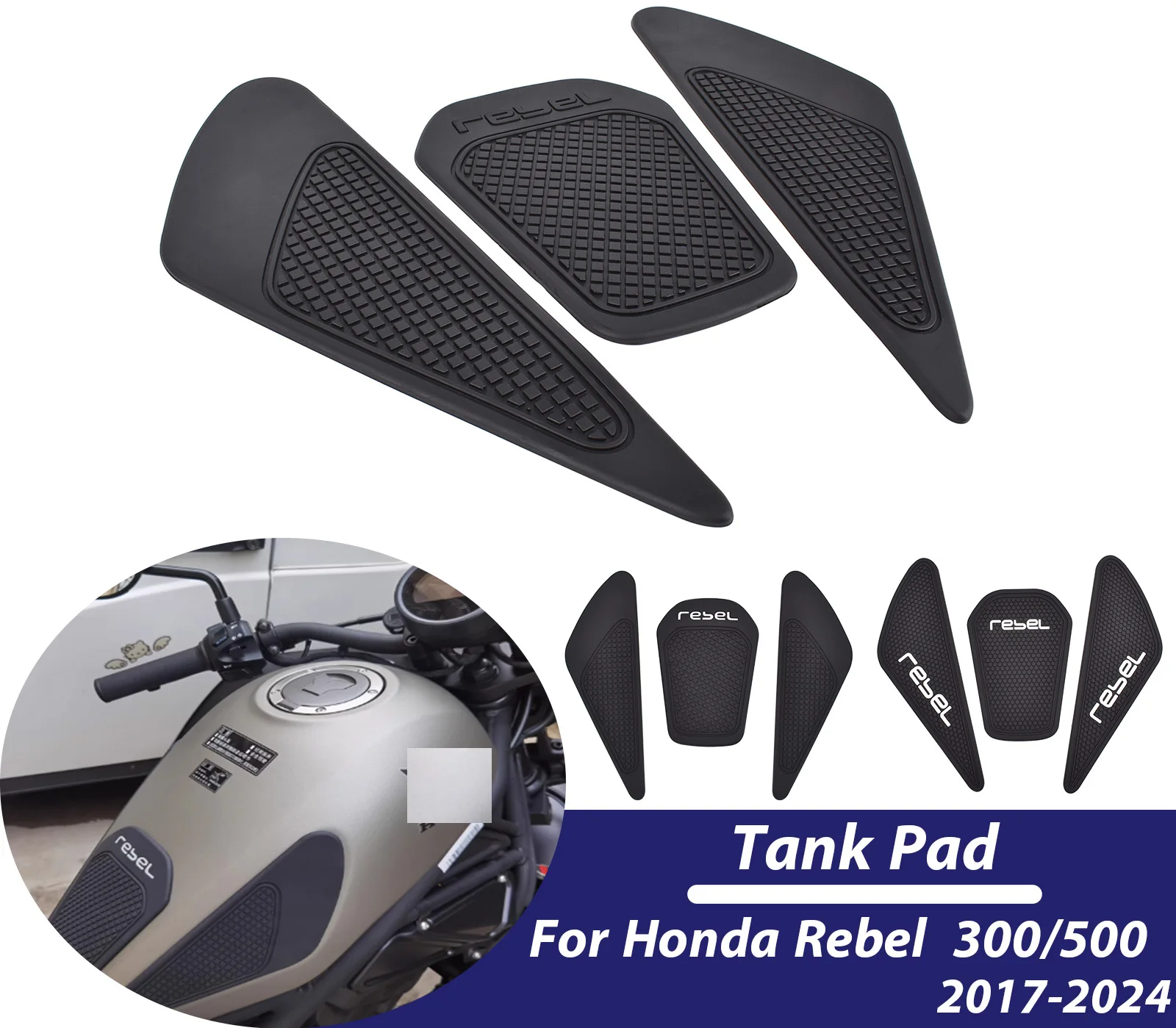 

For Honda Rebel CMX300 500 2017-2025 Non-slip Side Fuel Tank Stickers Motorcycle Waterproof Pad Rubber Sticker Accessories