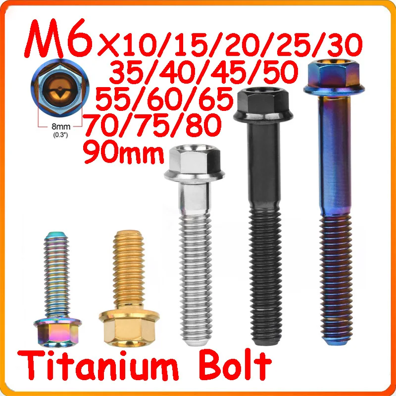 

M6 Titanium Bolt 10-90mm Flange Hex Head M6 Titanium Screw for Motorcycle Electric Motorcycle Retrofit