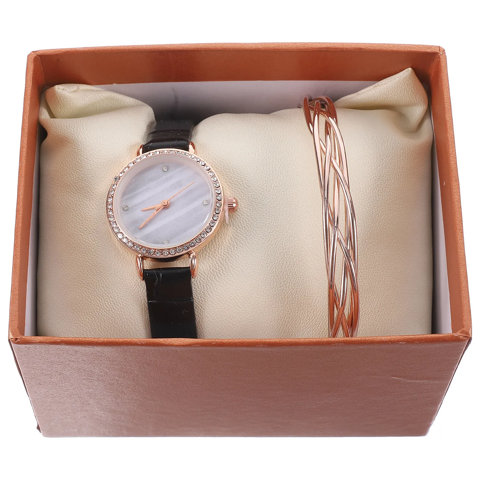 

1 комплект кварцевых наручных часов, элегантные женские модные водонепроницаемые часы с ремешком из искусственной кожи, удобные женские часы, подарочный набор, элегантные наручные часы