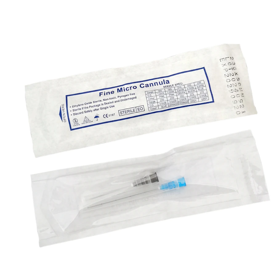 50pcs Disposable Blunt Tip Cannula Needles Set for Filler Injection Multiple Sizes 18G-30G Uric Acid Facial Filling Needle Box